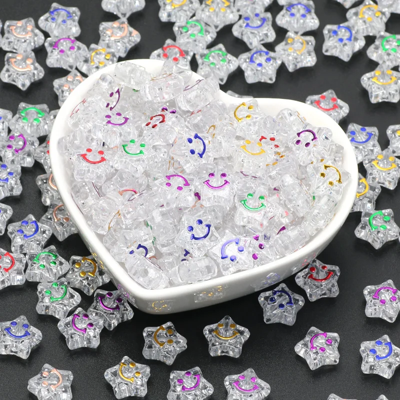 50/100 قطعة الخرز الاكريليك الشفاف مع الملونة ابتسامة نمط سحر ستار الخرز لصنع المجوهرات DIY بها بنفسك مجوهرات الخرزة اكسسوارات #1