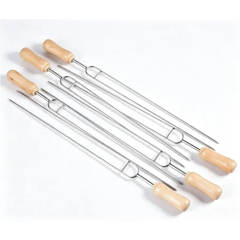 6pcs Double Prong Stainless Steel Kebabs Skewers with Wooden Handle for Grilling Meat, Vegetables, Shrimp,Shish BBQ Tools