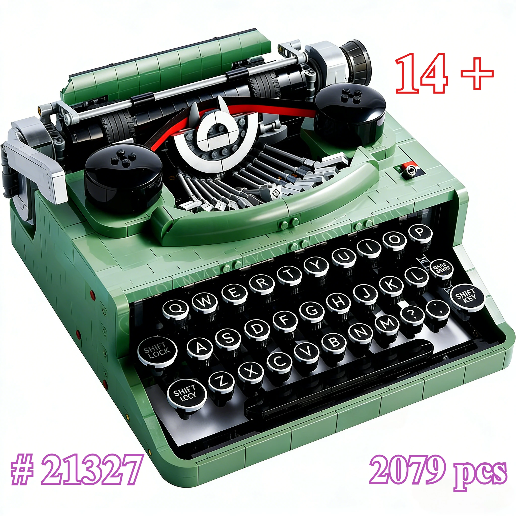vintage-classic-green-typewriter-21327building-blocks-sets-suitable-for-birthday-gifts-compatible-with-legoed-particles，2079pcs