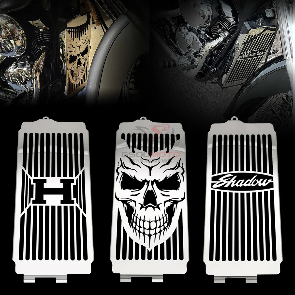 Motorcycle Parts Stainless Steel Skull Radiator Cover Grill Protector For Honda Shadow ACE VT400 VT750 1997-2003 Spirit VT 750