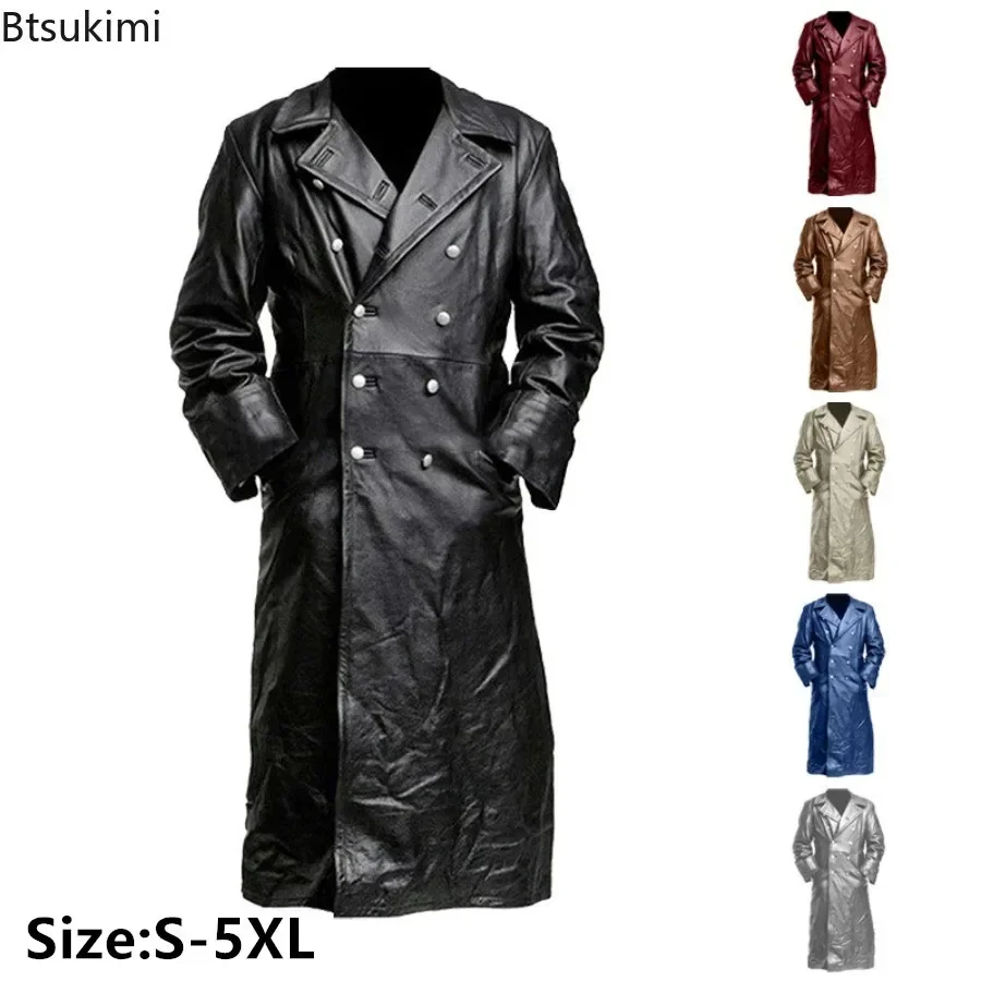 2025 New Arrival Men's Vintage Medieval Faux Leather Trench Coats Autumn Winter Fashion High Quality Jacket Cosplay Costume Male