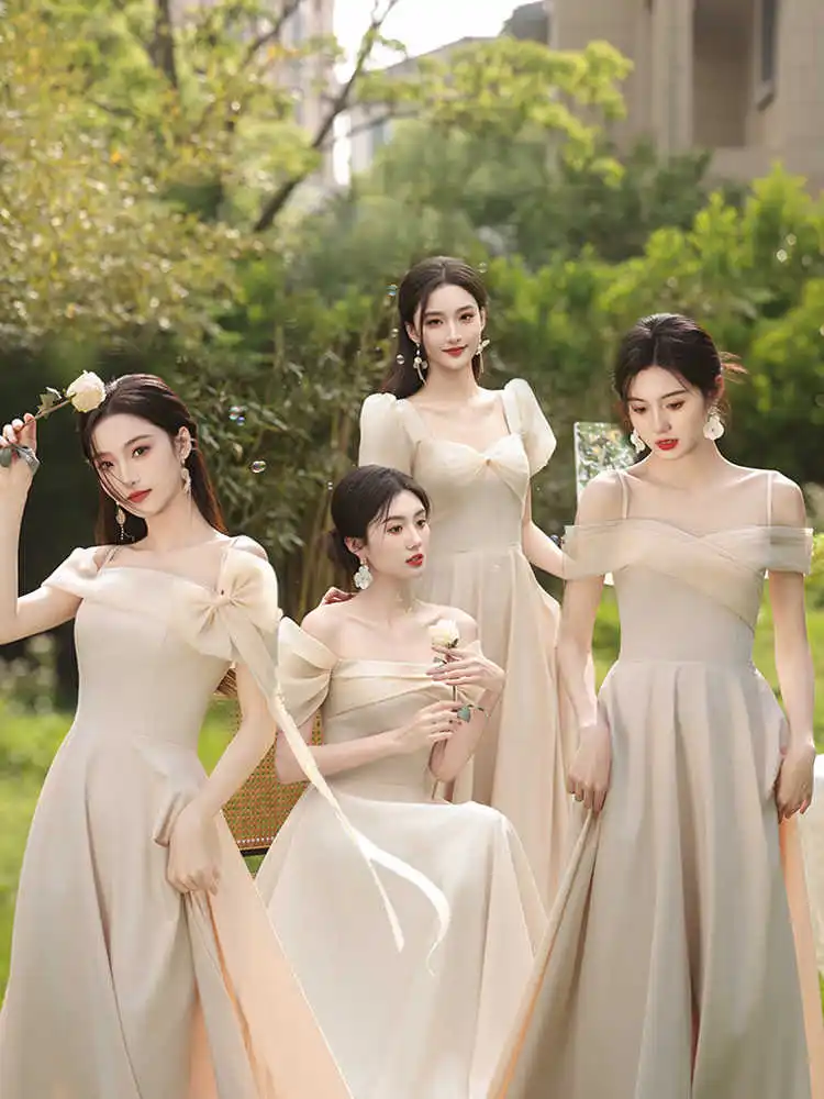 

4 стиля, платья подружки невесты цвета шампанского, 2024, новое элегантное платье для выпускного вечера группы сестер, платья для гостей на свадьбу, выпускное платье