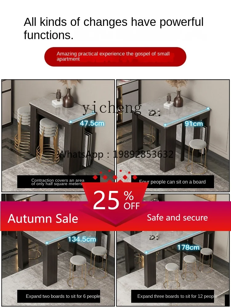 

Folding Dining Table Stone Plate Modern Minimalist Dining Tables and Chairs Set Retractable Multifunctional Dining Table
