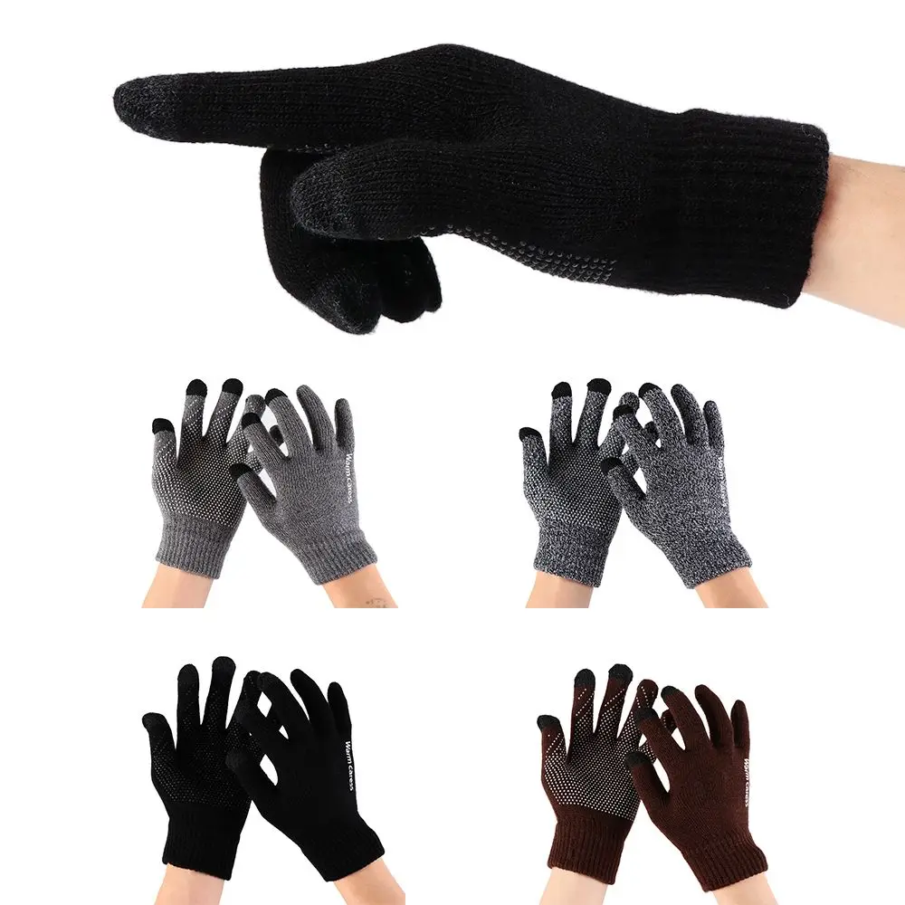 Weihnachtsgeschenke Rutschfeste Telefon-Touchscreen-Handschuhe aus Wolle Gestrickte Warme Vollfinger-Handschuhe