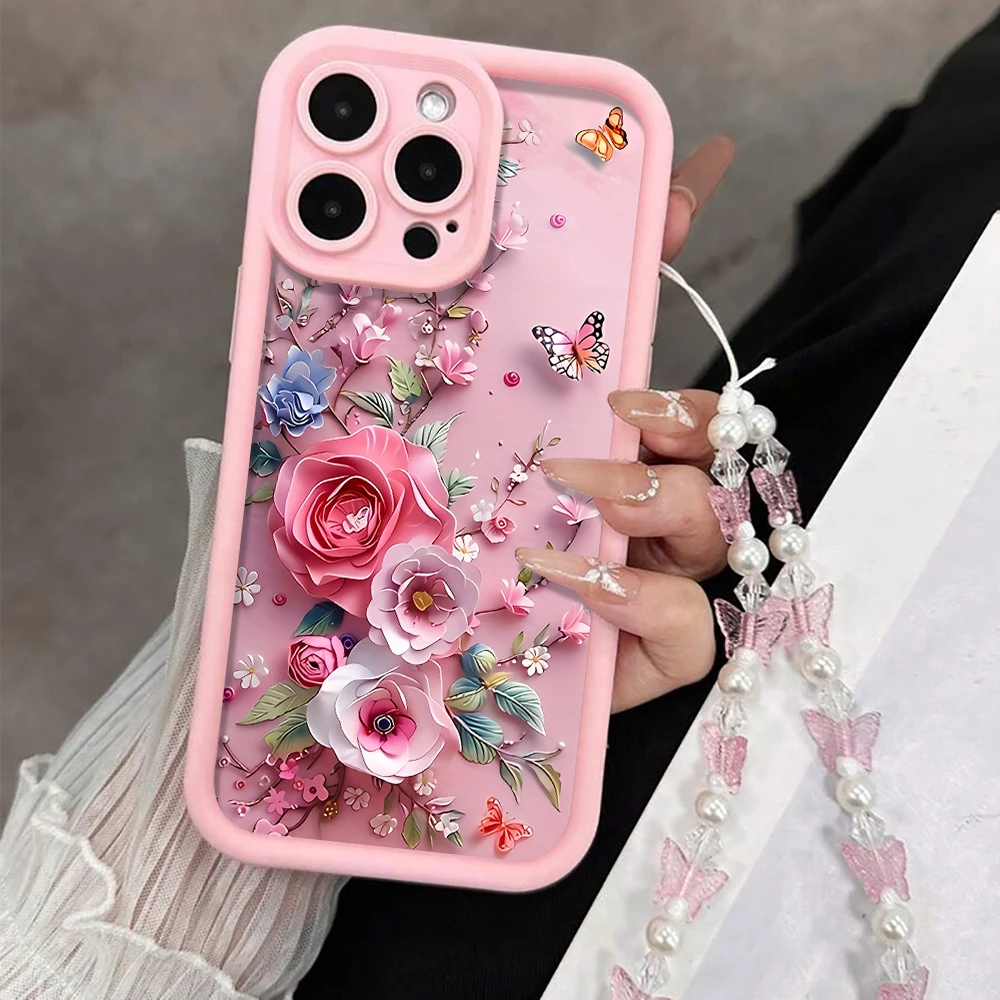 Luxus-Schutzhülle mit Riemen für iPhone 17 15 16 14 Pro Max Plus Hüllen Coquet Blumenmuster für iPhone 13 11 12 XR 7 mit Lanyard-Abdeckung – Detail 2