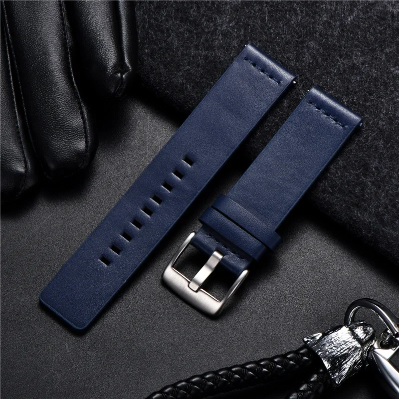 Leather Watchband Black Dark Brown Blue Calfskin Leather Watch Strap Italian 18mm 20mm 22mm 24mm Quick Release Watch Belt