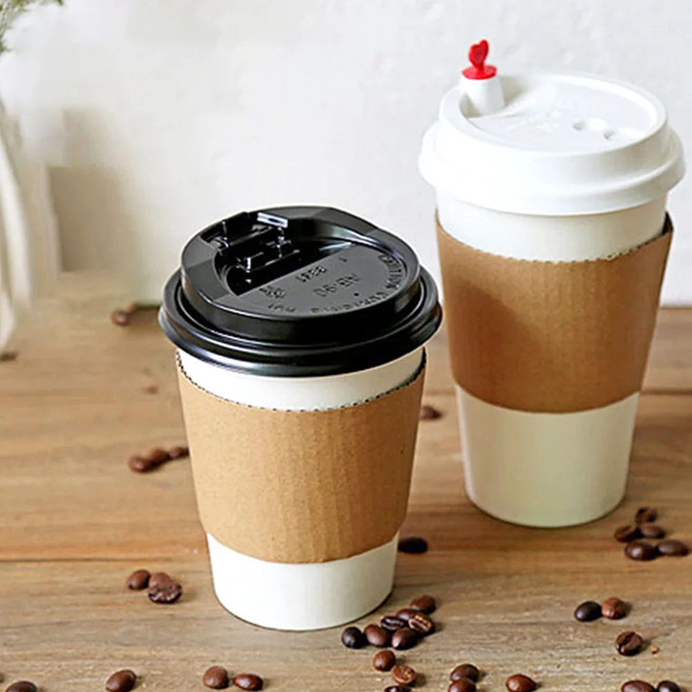 

50pcs Espresso Ground Coffee Paper Cup Sleeve Heat Insulation Bottle Protector Drinks Protective Brown Cold Insulation Outdoor