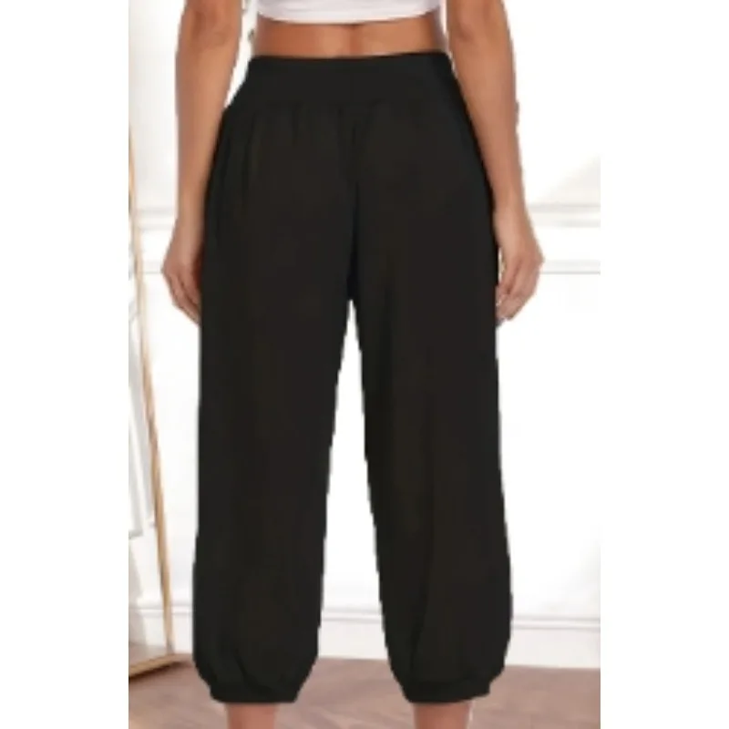 Damskie spodnie Plus-size 1XL-5XL Casual Waist Capri Pants Modne spodnie zapinane na guziki Damskie spodnie Capri z kieszeniami w jednolitym kolorze