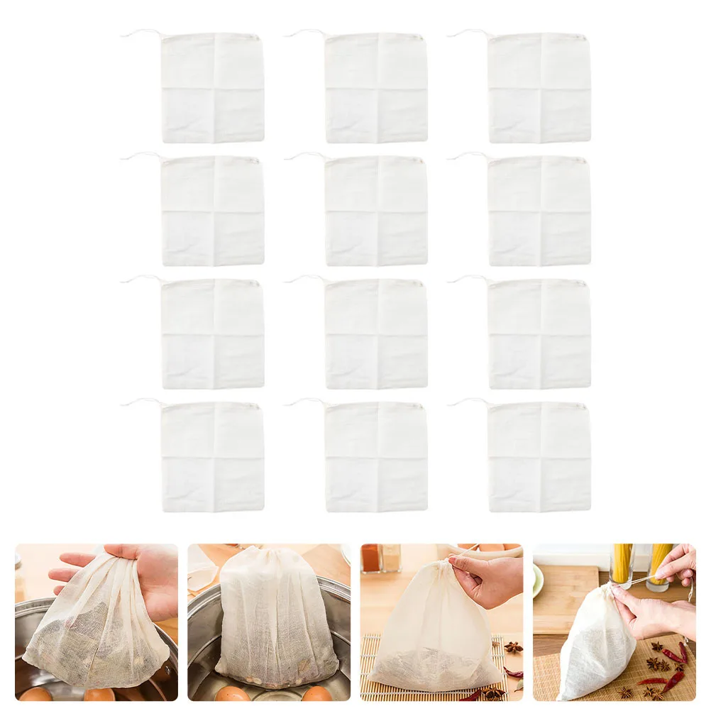 

12Pcs Cotton Medicine Filter Bags Drawstring Empty Reusable Soup Broth Tea Strainer Bags for Chinese Medicine Herbal Powder