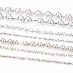 1 Meter Imitation Pearls Chain Metal Brass Beads Interval Chain for DIY Jewelry Making Bracelets Necklace Accessories Supplies