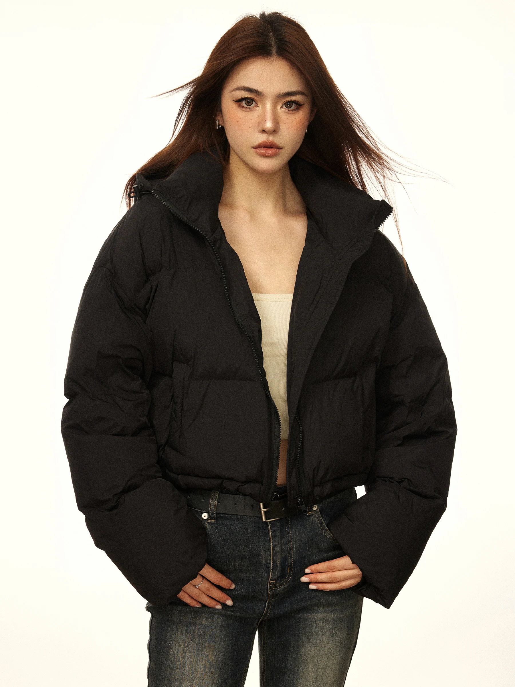 Kendou Style American Retro Short Standing Collar Down Bread Jacket for Women's Winter Coat