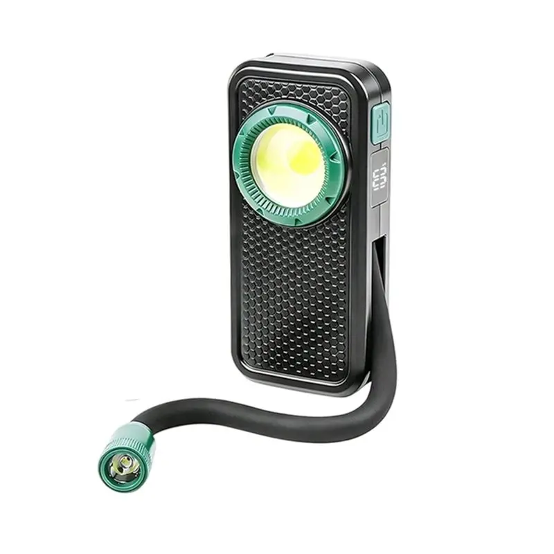 Magnetic COB Work Light Rechargeable Digital Display Flashlight Clip On Automotive Flexible Hose Repair Lamp