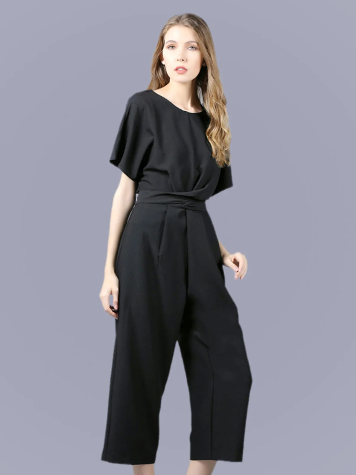 

Костюм-комбинезон Ele больших размеров, весна-лето, новинка, брюки с широкими штанинами (длина 9/10), для офиса, с поясом, складками...