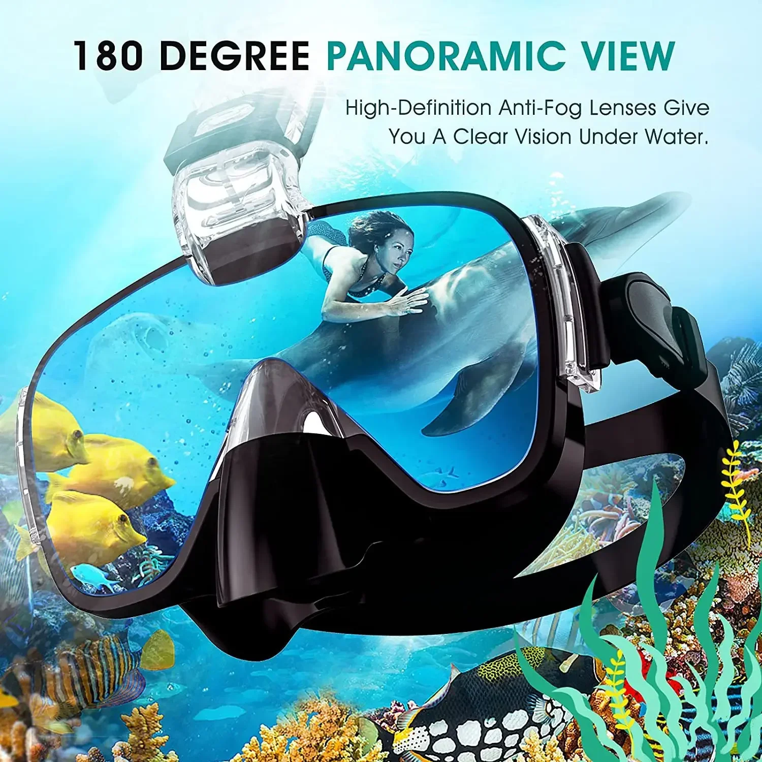 Submarine mask 180 degree anti fog and anti leakage snorkeling equipment suitable for adults men women and children