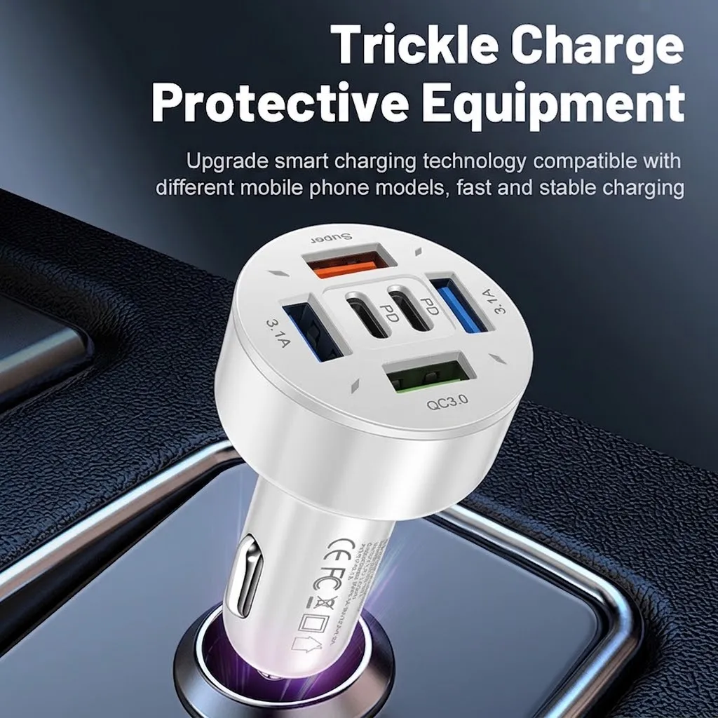 Super Fast Car Charger 6 Ports PD QC3.0 Smart Chip Trickle Charge Protection Rapid Multi-Device Adapter For iPhone For Samsung - view 2