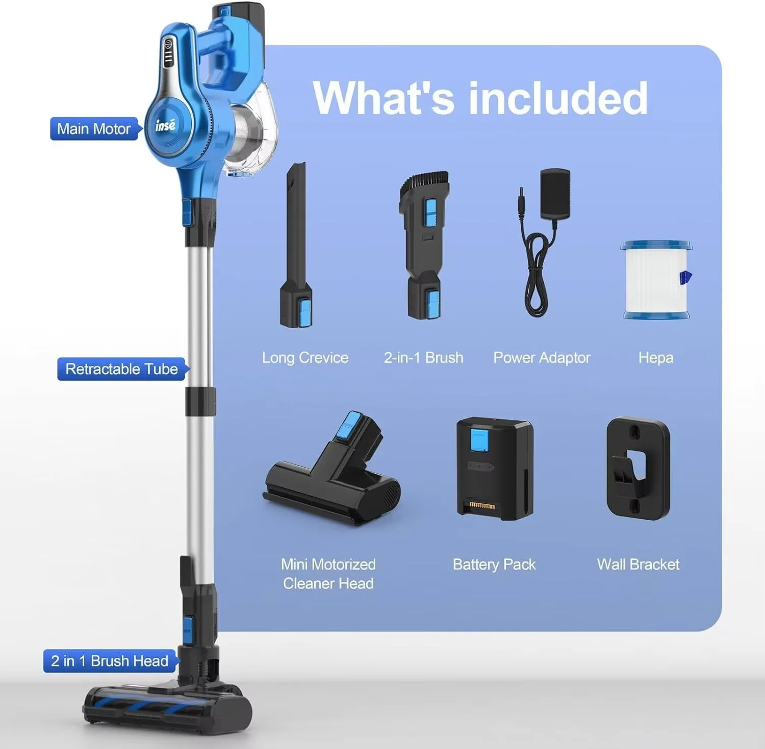 INSE 무선 진공 청소기 S62 30Kpa 300W 스틱 진공 최대 45분 런타임 가정용 침대 차량용 7-in-1 휴대용 청소 기기