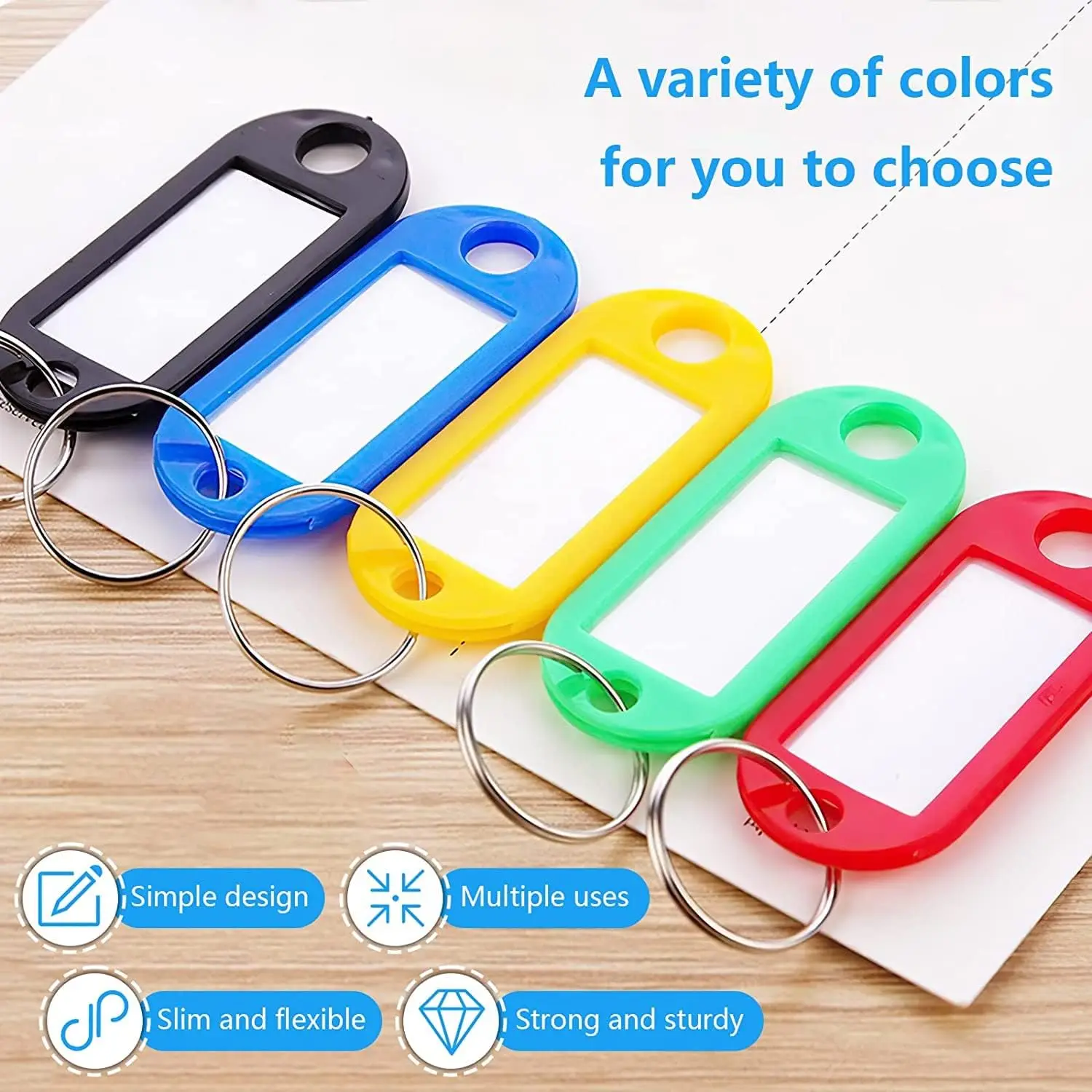 20/50Pcs Tough Plastic Key Tags with Split Ring Label Window,Assorted Colors,Keychain Key Split Ring ID Tags Name Card Label Lan