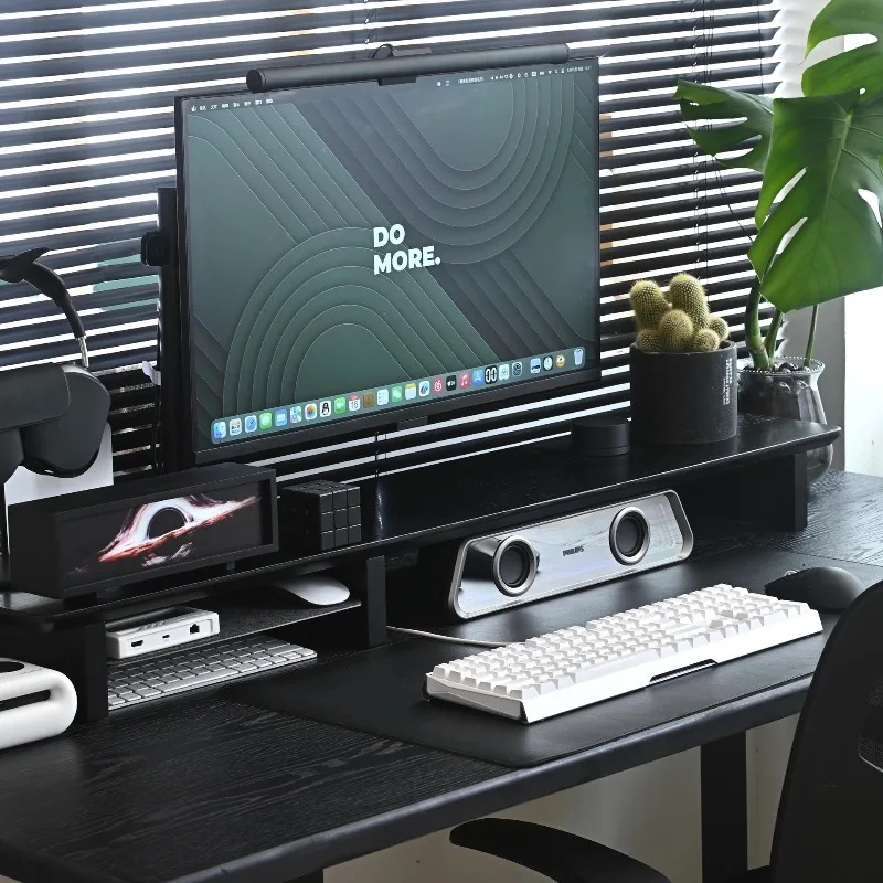 Solid Wood Black Desk Organizer for Computer Screen Modular Monitor Stand Ergonomic Laptop Stand