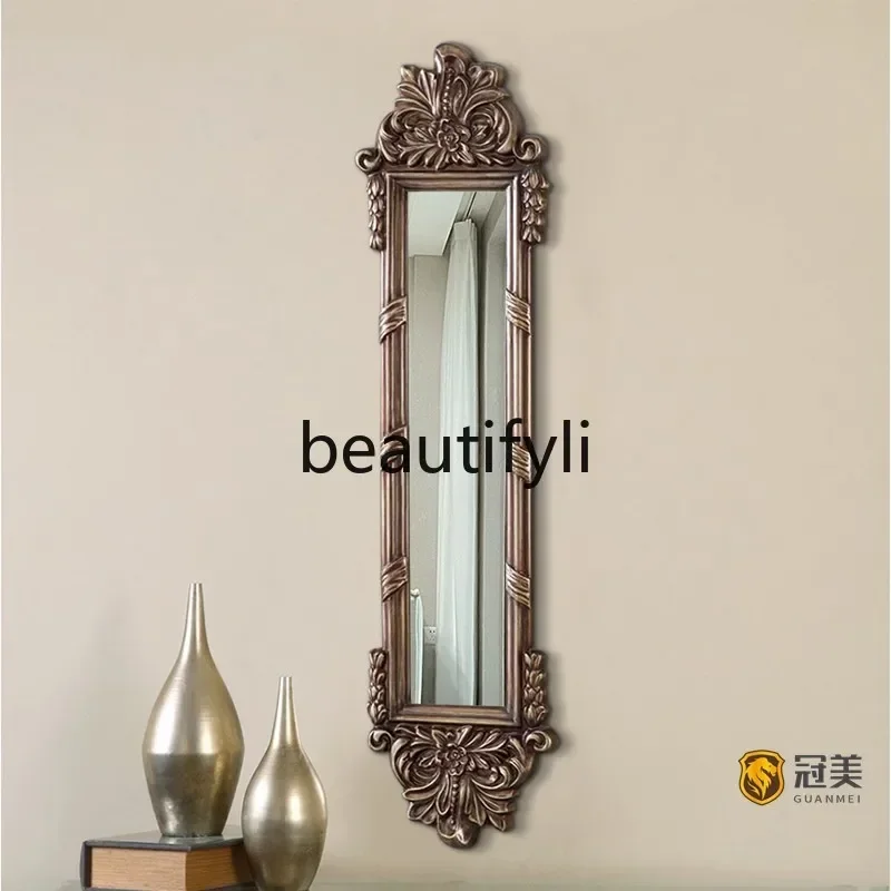 American retro full-body full-length mirror wall hanging ultra-narrow wall hanging  European-style entrance decorative mi