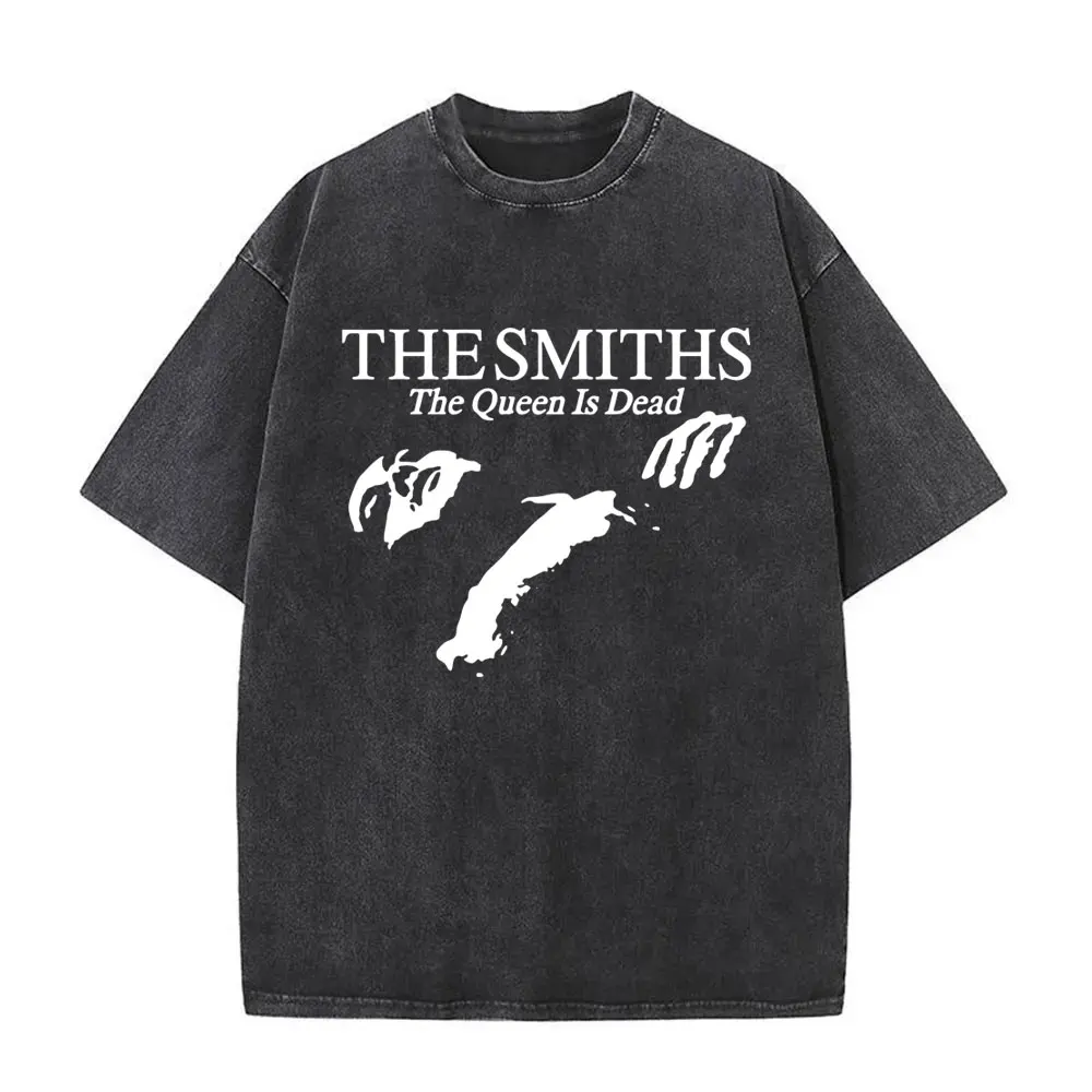 فرقة الروك البريطانية The Smiths The Queen Is Dead مضحك القط ريترو غسلها تي شيرت بديل 1980's إيندي موريسي تي شيرت للجنسين