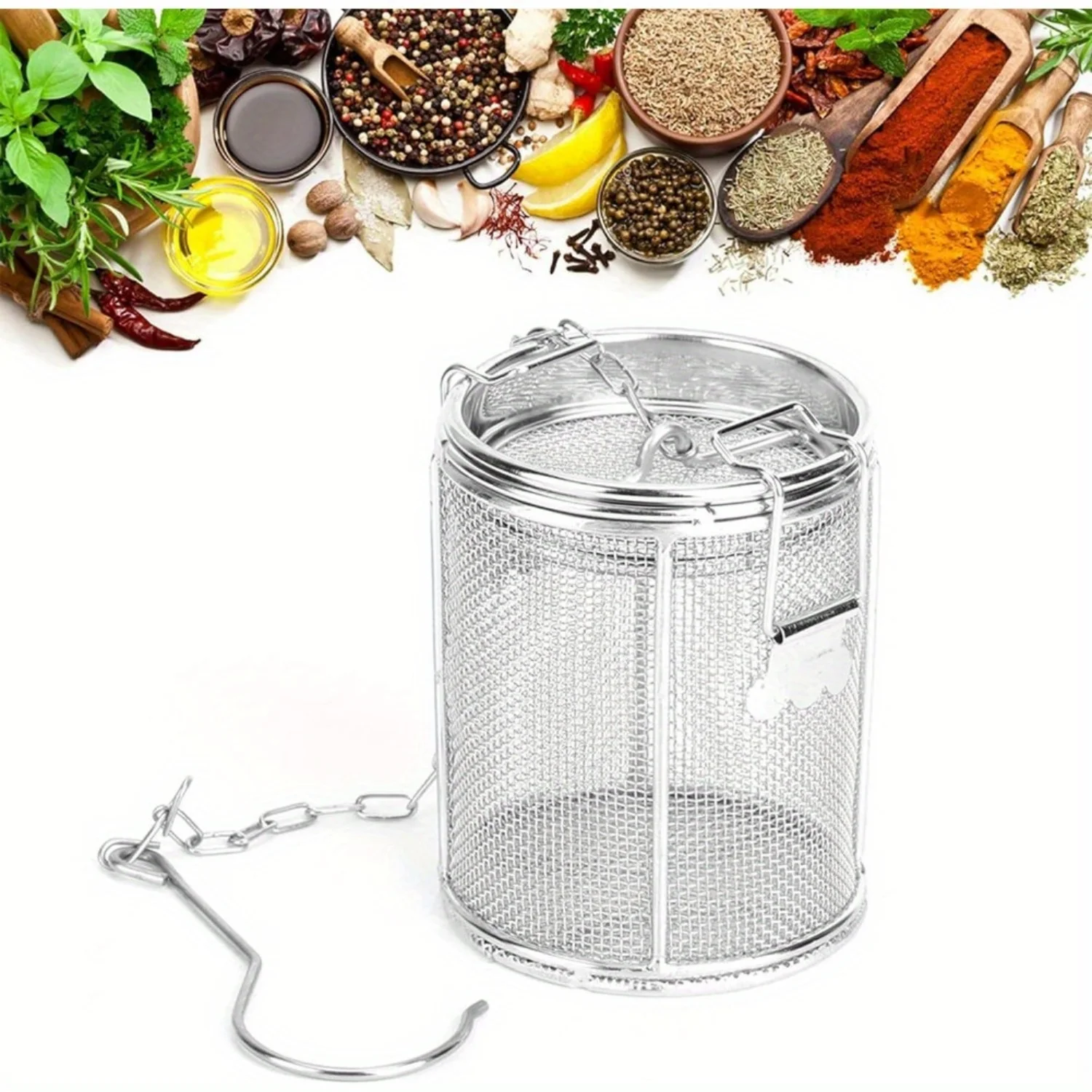 

Stainless Steel Mesh Tea Strainer Spice Filter Tea Infuser Soup Seasonings Separation Basket with Chain Hook to Brew Loose Leaf