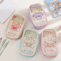 Kawaii PU Leather Pencil Case Cartoon Bear Rabbit Large Pen Bags Stationary Storage School Supplies for Teen Girls