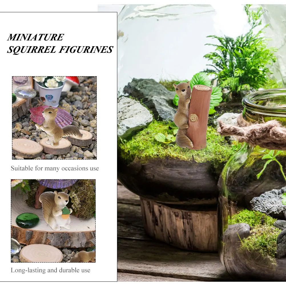 

8 Pcs Squirrel Succulent Trinkets Garden Cartoon Animal Statue Tiny Animals Figures Coffee Mini Figurines Decor Small Baby