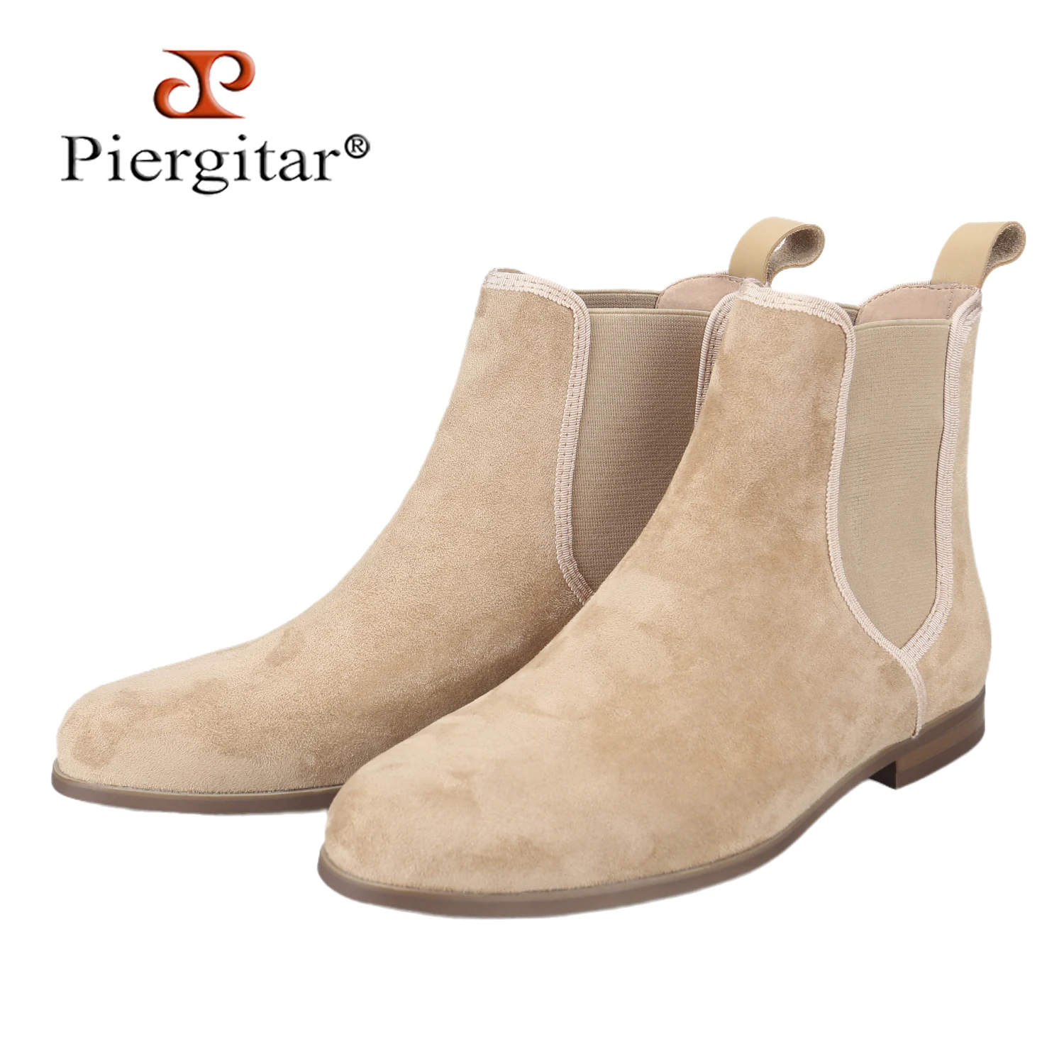 Piergitar Four Season Collection Black And Camel Color Cow Suede Men's Chelsea Boots British Classic Style Handmade Ankle Boot