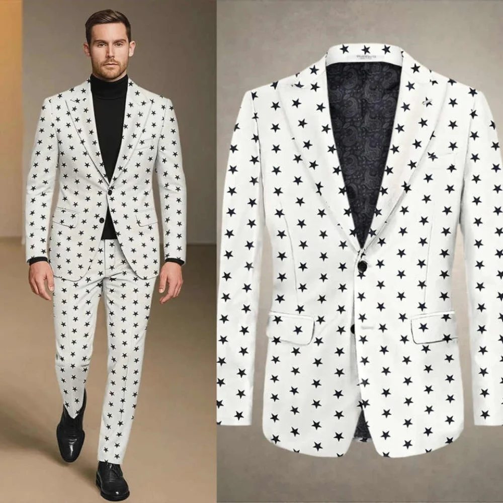 

Jacquard Men Suit 2 Pieces Blazer Pants Formal Office Slim Fit Wedding Groom Tuxedo Customized Prom Party Coat