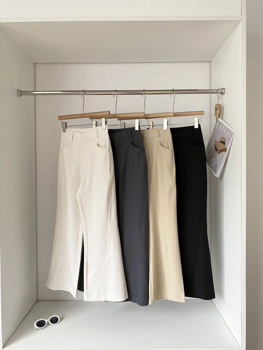 Women's Spring Autumn Casual High Waist Micro Flare Pants Lady Streetwear Chic Solid Color Loose Long Pants