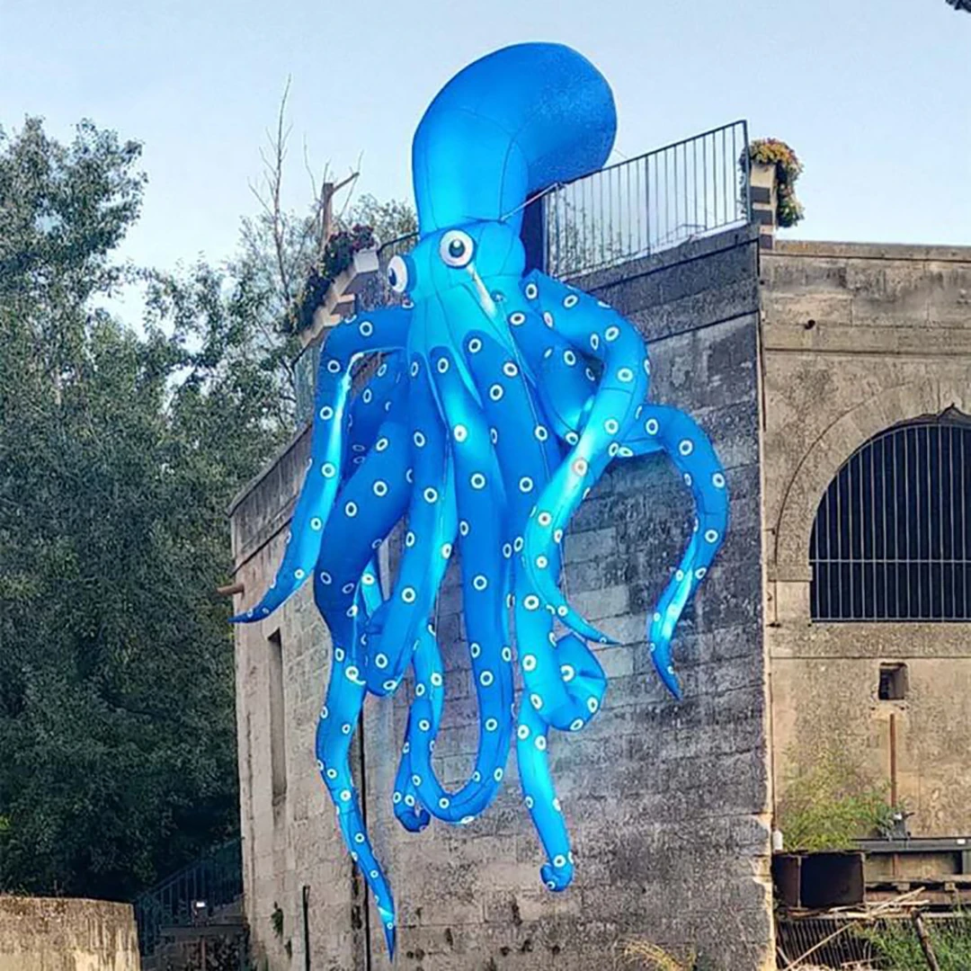 Giant Inflatable Octopus Air Blow Squid with White LED Light Concert Building Decor Nightclub DJ Stage Advertising Props