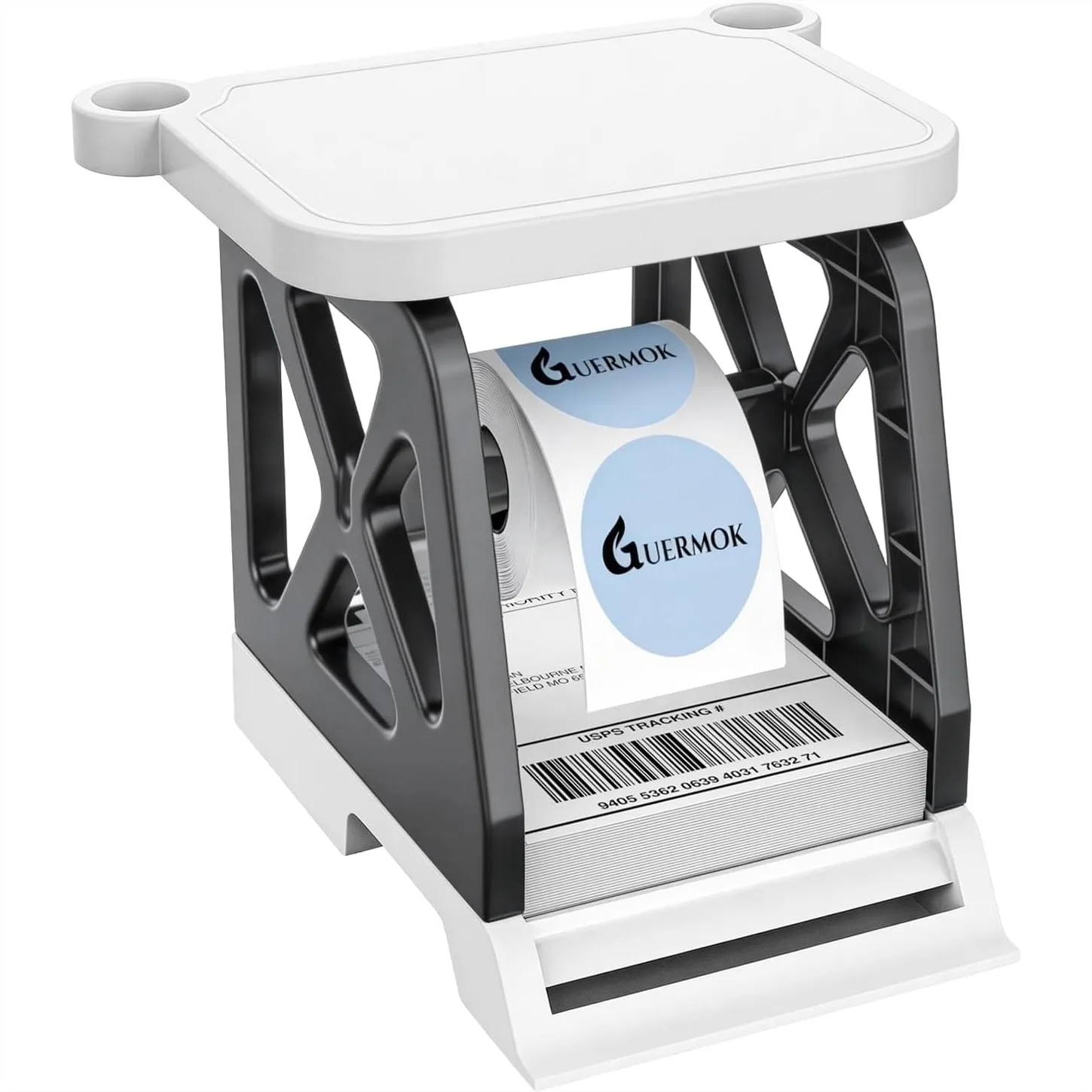 

3-in-1 Thermal Label Stand for Printer – Desk Organizer with Cable Management for Roll & Fan-Fold Labels, Easy Assembly for Home
