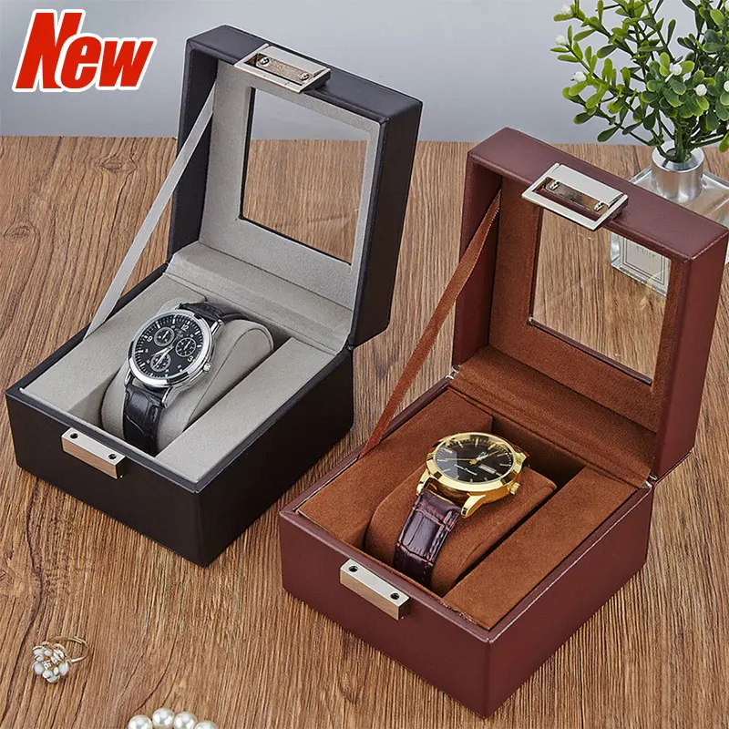 

Коробка для часов, органайзер для хранения часов, футляр для демонстрации часов со стеклянной крышкой, роскошный футляр из искусственной кожи для защиты часов.
