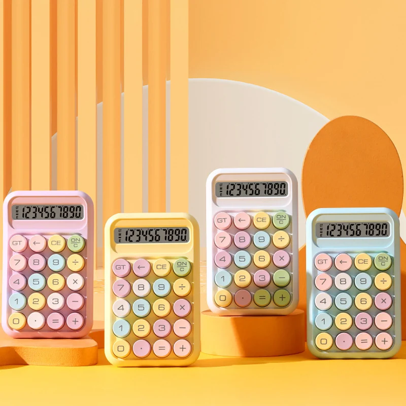 Calculadora de teclado para oficina, calculadora de botones mecánicos de 10 dígitos, bonito Color caramelo, suministros escolares, papelería para estudiantes/finanzas