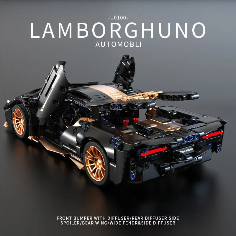 1309 PCS Technical Electroplating Black Gold Lambo Sports Car Building Blocks Super Racing Vehicle Assemble Bricks Toys Gifts