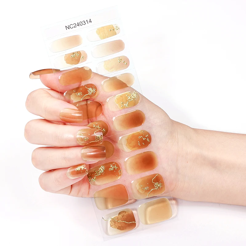 20 punte Strisce per unghie in gel semicurato Gradiente Adesivi per smalto gel fai da te Splendida lamina d'oro Copertura completa Involucri per unghie in gel UV a lunga durata