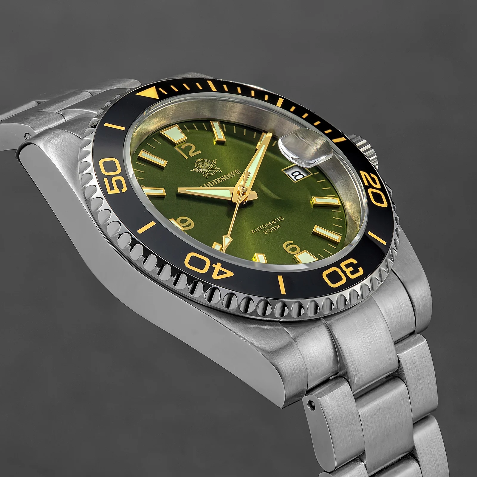 ADDIESDIVE Japan 8215 Mens Automatic Watch Sapphire Glass Stainless Steel Green Mechanical Watches  NEW AD2505 Relogio Masculino