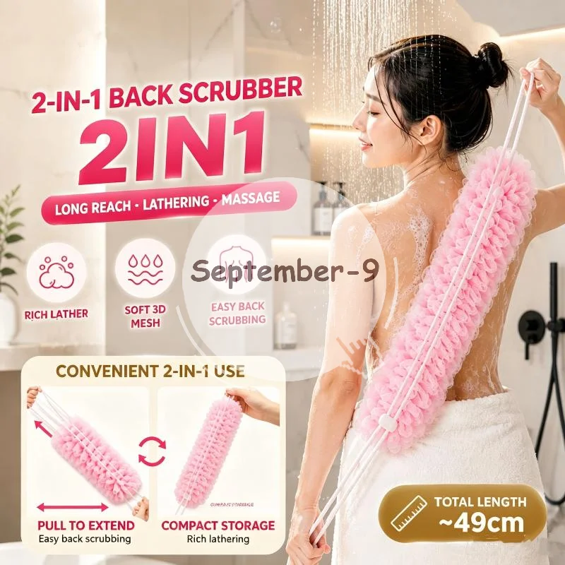 2-in-1 Extendable Bath Sponge Soft Full Body Massage Mesh Back Scrubber for Home Shower Exfoliating Use