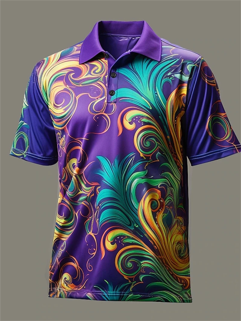 Carnival Leaf Symbol stampa astratta da uomo 3D Golf Polo Outdoor Daily Wear Streetwear Mardi Gras top manica corta di alta qualità