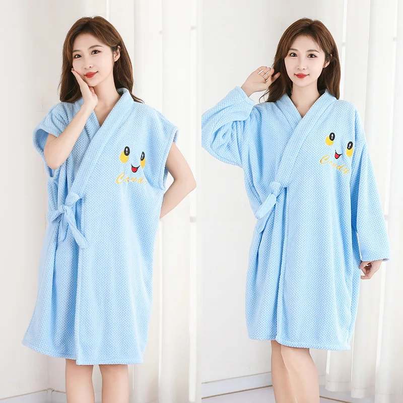 Bath Towel Household Bathrobe Women's Autumn and Winter Adults Can Wear and Wrap in Bathing Quick-drying Nightgown