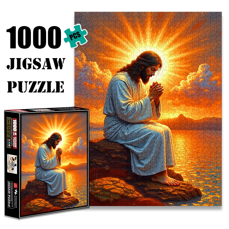 1000 Stück Jesus Praying at the Sea Puzzle für Erwachsene – Fortgeschrittener, herausfordernder Denksportaufgabe mit kratzfestem und hohem Q-Modell