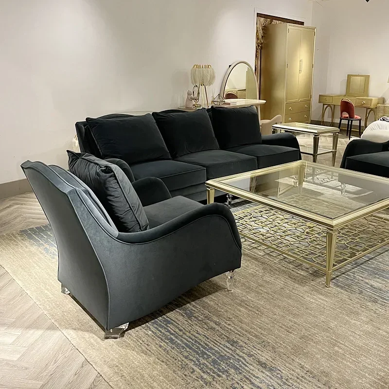 American light luxury elegant dance step three-person single sofa acrylic sofa legs curve design high-end
