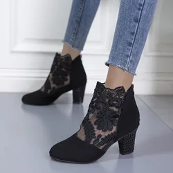Sexy Women's High Heels Shoes Fashion Black Women Boots Lace Peep Toe Sandals Mesh Breathable Platform Shoes Female Plus Size 43
