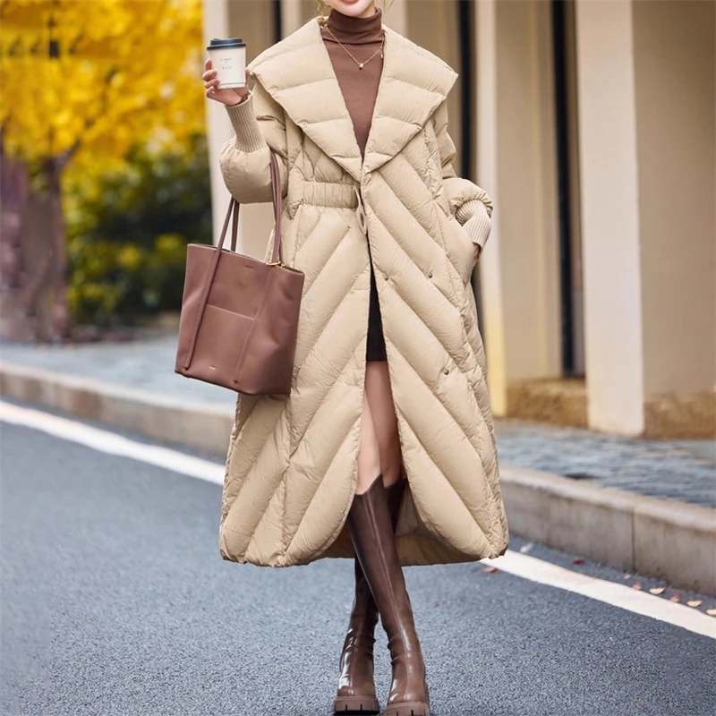 2025 Primavera delle nuove donne grande risvolto ispessito caldo tie-wrap di media lunghezza piumino Y2K piumino casual alla moda di alta qualità