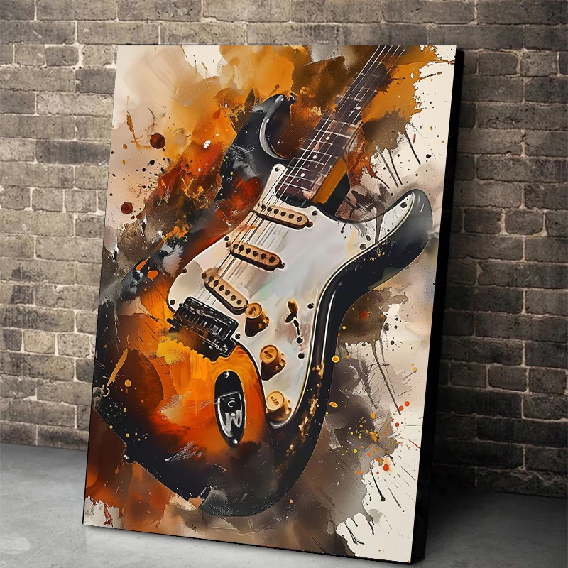 Electric Guitar Trendy Musical Instrument Poster Modern Abstract Fashion Design Canvas Art Painting Picture Bar Home Decor Gift