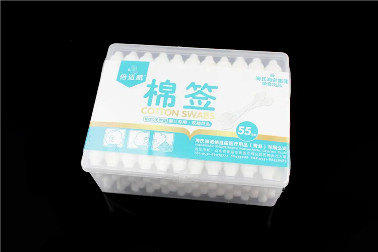 

55pcs Safety Baby Cotton Swab Gourd shape clean baby ear paper Sticks Double Head Health Medical Buds Tip swabs plastic box pack