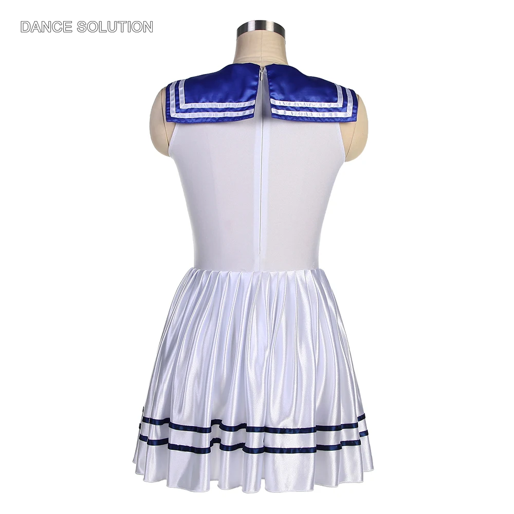 Child Adult New Dance Costume White Navy Style Ballet Tutu Dress Spandex Leotard Bodice with Pleated Skirt Party Dress 23013