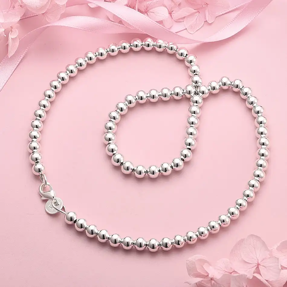 

Ожерелье из стерлингового серебра 925 пробы, полированное ожерелье из бисера диаметром 6 мм, модное, подходит для женщин, Рождества, свадеб, вечеринок, подарков и евреев