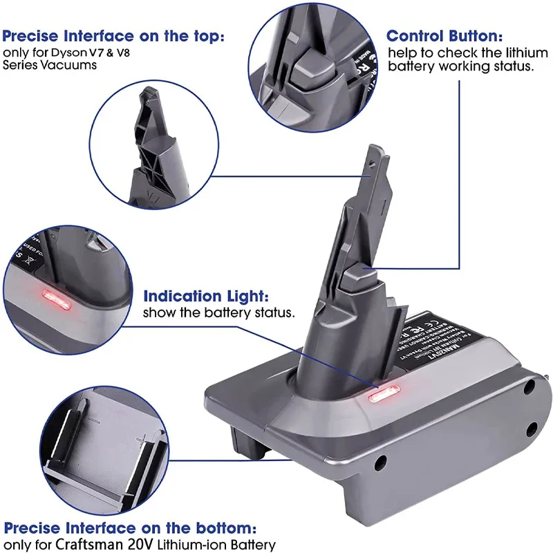 Imagem -04 - Animal Aspirador Battery Converter Adapter Bateria Converter para para Artesão 20v Apto para Dyson v6 v7 v8 Cmcb202 Cmcb204