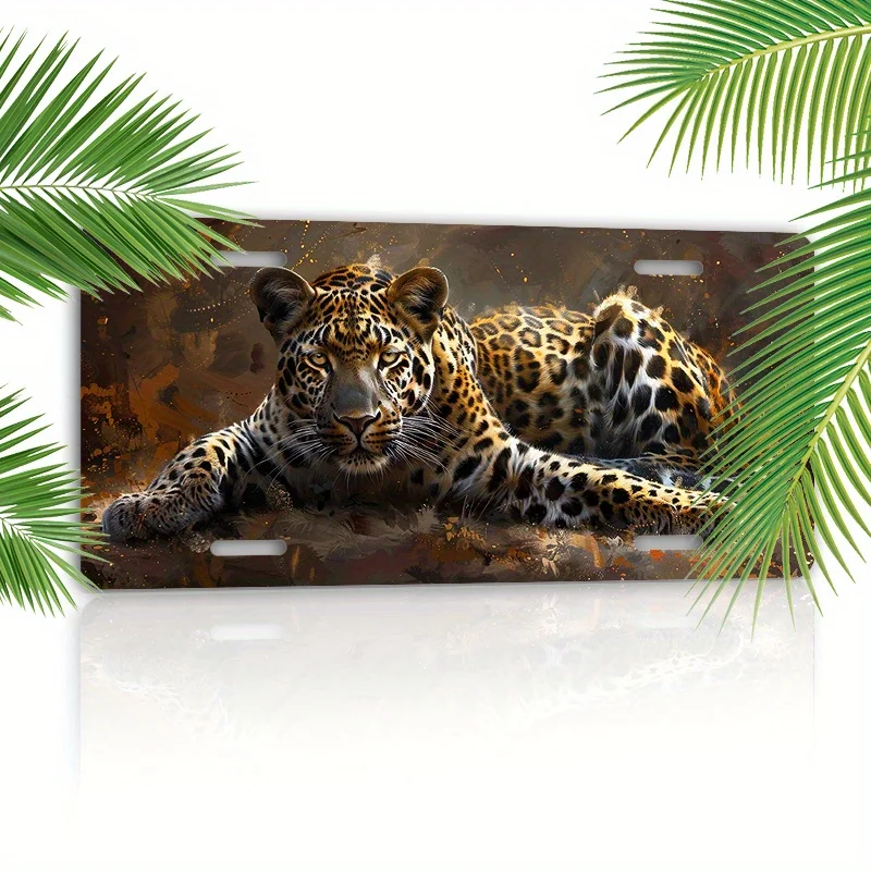 Aluminum Leopard License Plate 6x12inch - UV Ink Printed, Scratch-Resistant, Fade-Proof Car Tag Decoration - 1pc